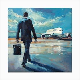 Man Walking To An Airplane Canvas Print