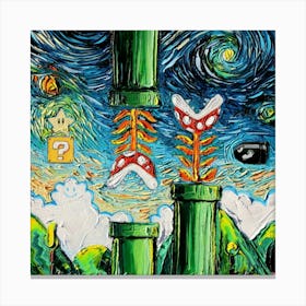 Super Mario Paintings Starry Night Van Gogh Canvas Print