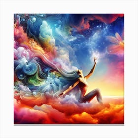 Dreaming Woman In The Clouds Canvas Print