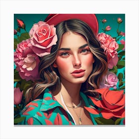 Portrait Of A Girl With Flowers Canvas Print