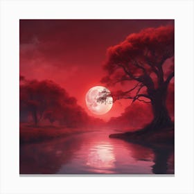 0 The Red Moon At Twilight Under Large Trees On A Ri Esrgan V1 X2plus (1) Canvas Print
