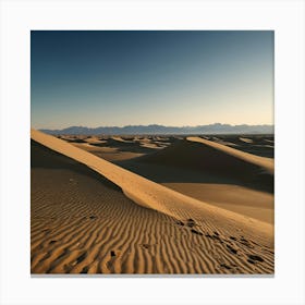 A Vast Desert With Rolling Sand Dunes Under A Clear Blue Sky Canvas Print