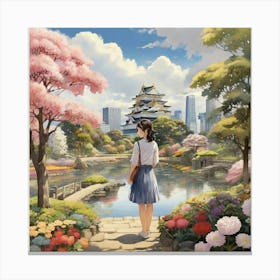 A Girl In The Garden Osaka Castle Park Japan Art Print 3 Canvas Print