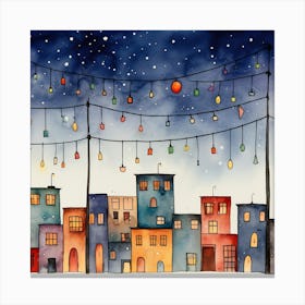 Watercolor Christmas Lights Canvas Print