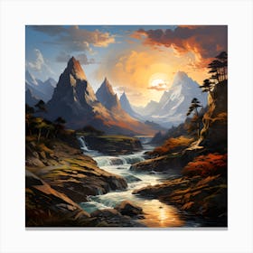 River Through The Mountains Four Canvas Print