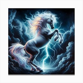 Majestic White Horse in a Thunderstorm - Stunning Digital Art Print with Lightning Canvas Print