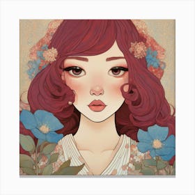 Asian Girl With Flowers 15 Canvas Print