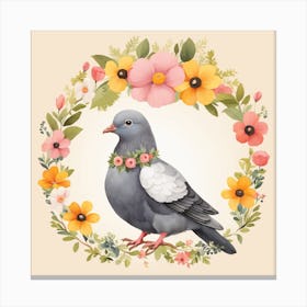 Floral Baby Pigeon Nursery Illustration (35) Canvas Print