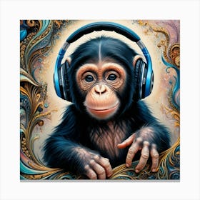 Chimpanzee With Headphones 2 Canvas Print