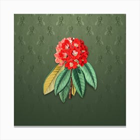 Vintage Rhododendron Rollissonii Botanical on Lunar Green Pattern Canvas Print