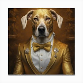 A Super Wealthy Hippie Muscular Dog Wearing A Beautiful Tailored Golden Suit, Heterochromia Iridum,M Canvas Print