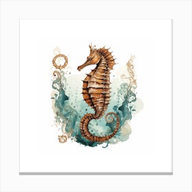 Seahorse Sketch With Ink Splash Effect 1 Canvas Print