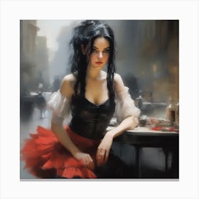 Woman In Red Skirt Canvas Print