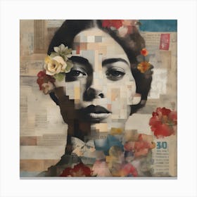 Collage of Woman With Flowers On Her Head Canvas Print