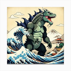 Godzilla On The Wave Canvas Print