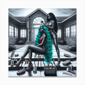 Two Women In A House Canvas Print
