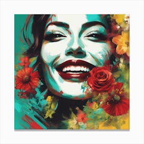An Artwork Depicting A Smile Women, Big Tits, In The Style Of Glamorous Hollywood Portraits, Green R (1) Canvas Print