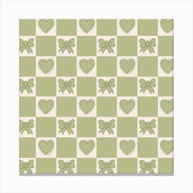 Green Bow Checkered Print Canvas Print