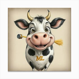 Cartoon Cow With Broom Canvas Print