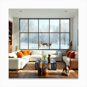 Living Room With Deer 5 Canvas Print