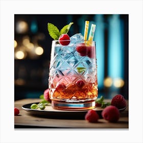 Cocktail With Raspberries And Mint Canvas Print