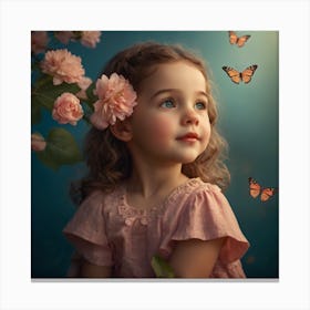 Little Girl With Butterflies 2 Canvas Print