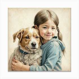 Little Girl Hugging Dog Canvas Print