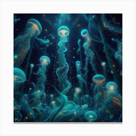 Whispers of the Deep: Bioluminescent Dreams in Watery Depths 1 Canvas Print