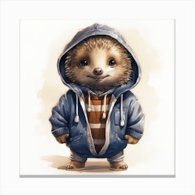 Watercolour Cartoon Porcupine In A Hoodie Canvas Print