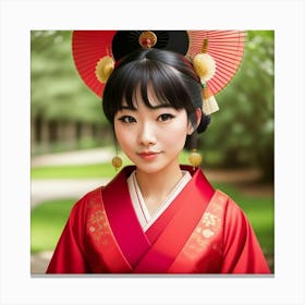 Asian Woman In Red Dress Canvas Print