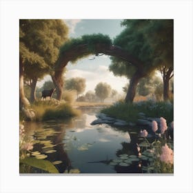 Pond In A Forest Canvas Print