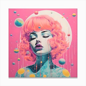 Risograph Style Surreal Illustration, Celestial Candy Colours 3 Canvas Print