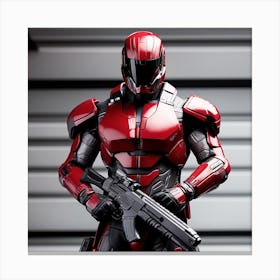 A Futuristic Warrior Stands Tall, His Gleaming Suit And Red Visor Commanding Attention 5 Canvas Print