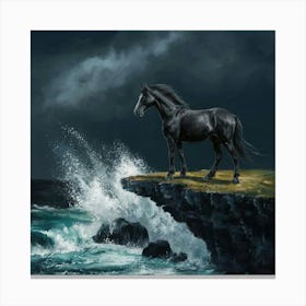 Black Horse On Cliff 6 Canvas Print