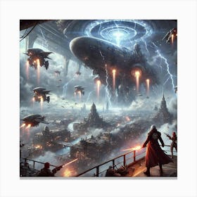 A Dramatic Aerial Battle Scene Set High Above The Converted Canvas Print