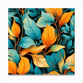 Orange And Blue Leaves 1 Canvas Print