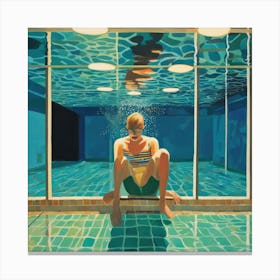 In Style of David Hockney. Swimming Pool at Night Series 5 Canvas Print