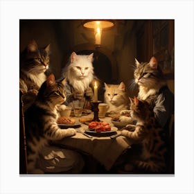 Cats At The Dinner Table Canvas Print