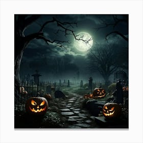 Art Landscape Pumpkin Holiday Design Halloween Fear Moon Skittish Green Grave Dark Scene (28) Canvas Print