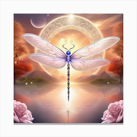 Dragonfly With Roses Canvas Print