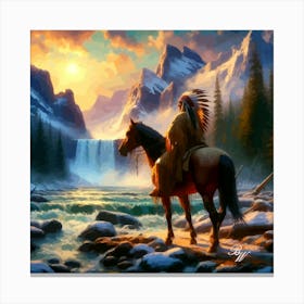 Native American Indian By Waterfall 4 Copy Canvas Print