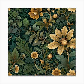 Seamless Pattern With Flowers And Leaves Canvas Print