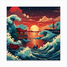 Default Katsushika Hokusais Japanese Depiction Of A Very Turbu 0 2 Canvas Print