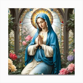 Virgin Mary Praying at Garden Stained Glass #1 Canvas Print