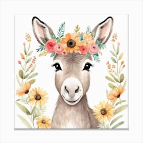 Floral Baby Donkey Nursery Illustration (29) Canvas Print