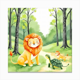 Lion And Turtle In The Forest Canvas Print