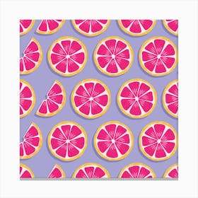 Grapefruit Slices Pattern On Pastel Purple Square Canvas Print
