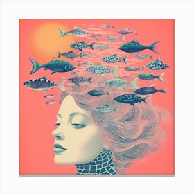 Surreal Abstract Woman & Fish Portrait Canvas Print