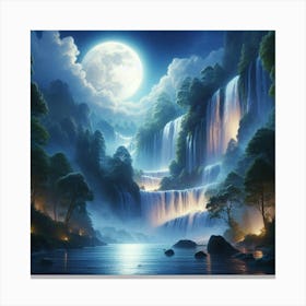 Waterfall At Night 2 Canvas Print