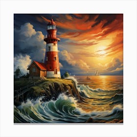 Lighthouse At Sunset 10 Canvas Print